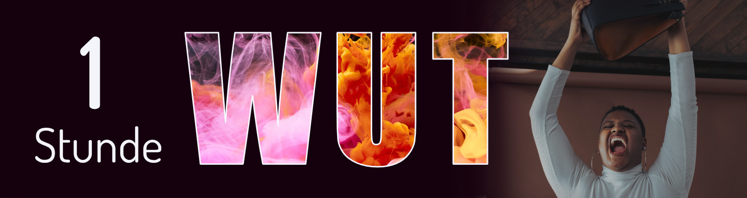 Banner von "1 Stunde WUT" von bonobo academy mit dem Bild von einer wütenden Frau